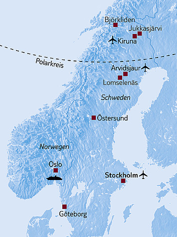 Karte Winterurlaub in Schweden mit Klick vergrößern