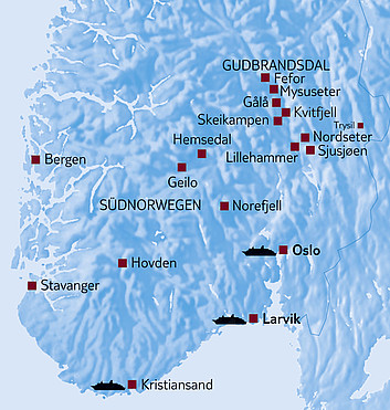 Karte Skigebiete Norwegen mit Klick vergrößern